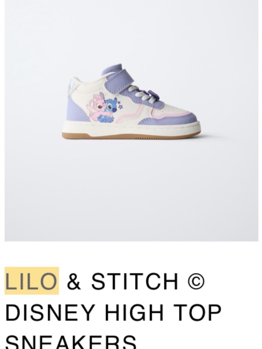 Zara Lilac, Pink and White Lilo & Stitch High-Top Kids Sneakers